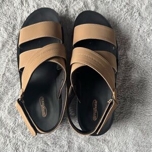 aerothotie Neutral Tan Strappy Slide Sandals